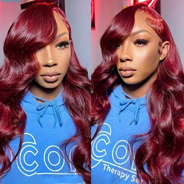 30Inch 99J Body Wave Lace Front Wig 13x4 HD Transparent Lace Front Human Hair Wigs With 3 Cap Sizes