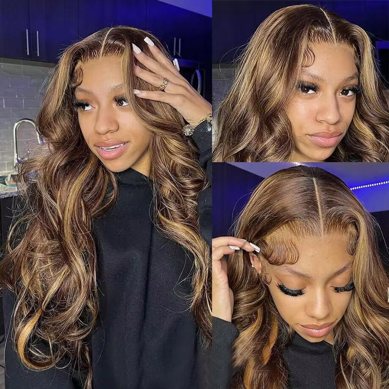 Pre Cut Lace Wig | Highlight Brown 4x4 Wear Go Glueless Body Wave Wigs 180% Density