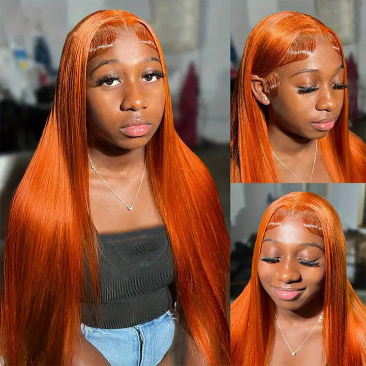 Ginger Orange Color Brazilian Straight 3 Bundles With 4*4 HD Lace Closure