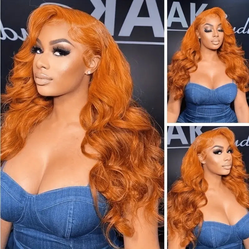 Overnight Shipping Ginger Orange Color 13X4 HD Lace Frontal Wig Body Wave Human Hair Wig