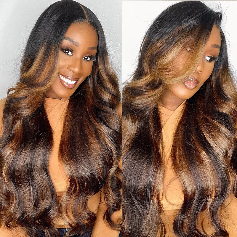 Highlight #FB30 Body Wave Hair 4 Bundles With 4x4 Transparent Lace Closure