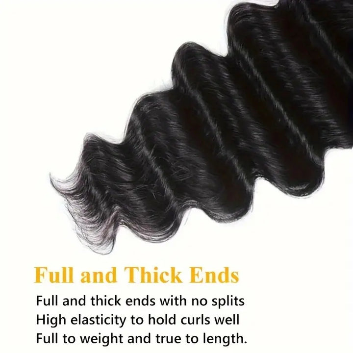 Allove Hair Brazilian Loose Deep Wave Hair 3 Bundles With 4*4 Lace Closure