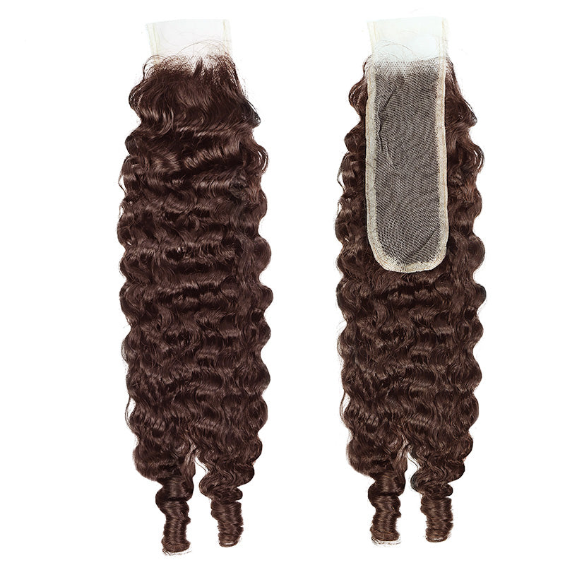 2x6 HD Lace Closure with Burmese Curly Bundles Human Hair Deep Parting 30 Inch Dark Brown Human Hair Weave Extensions