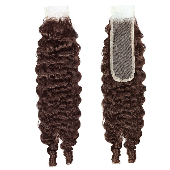 2x6 HD Lace Closure with Burmese Curly Bundles Human Hair Deep Parting 30 Inch Dark Brown Human Hair Weave Extensions