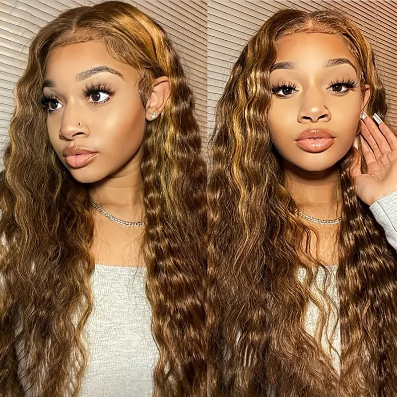 30Inch Honey Blonde Ombre Color Deep Wave Hair 13×4 HD Lace Front Human Hair Wig