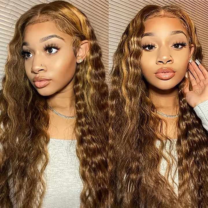 30Inch Honey Blonde Ombre Color Deep Wave Hair 13×4 HD Lace Front Human Hair Wig
