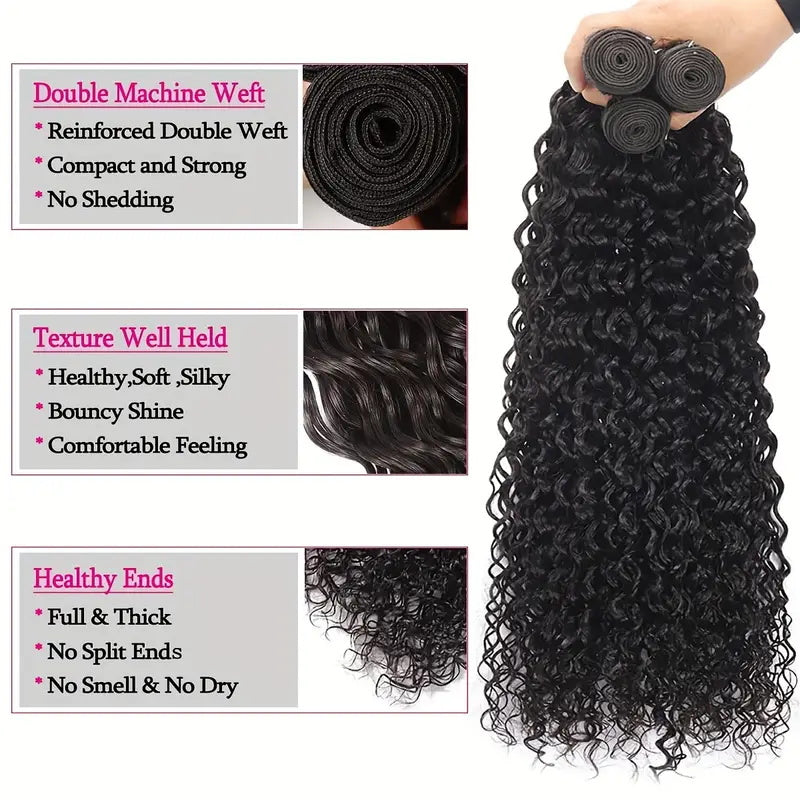 Allove Hair 36'' Water Wave Bundles Virgin Human Hair Weave Extensions Long Lasting