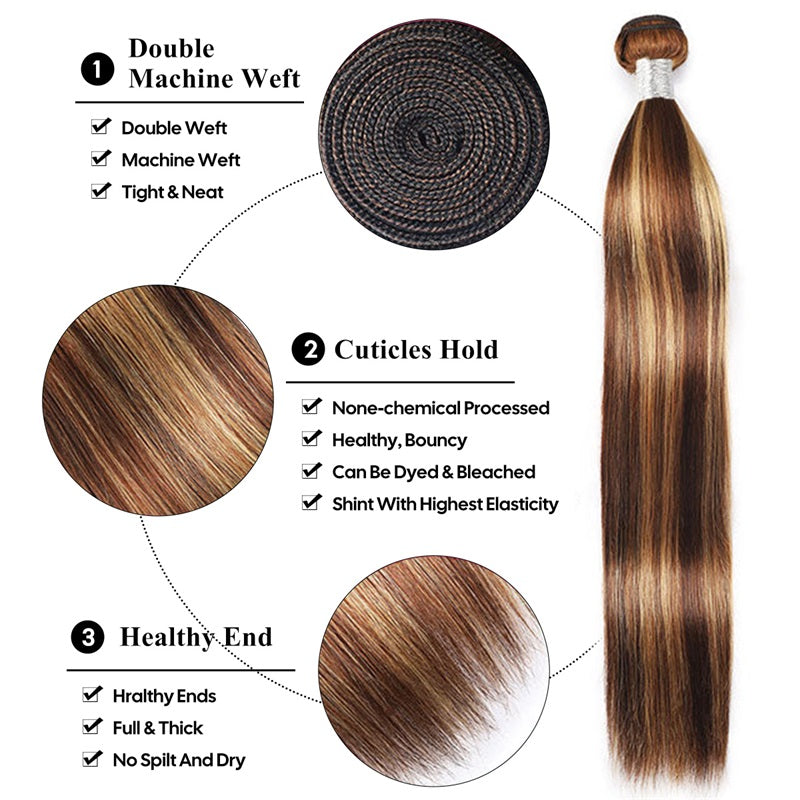 Allove Highlight Honey Blonde Color Brazilian Straight Human Hair Bundles