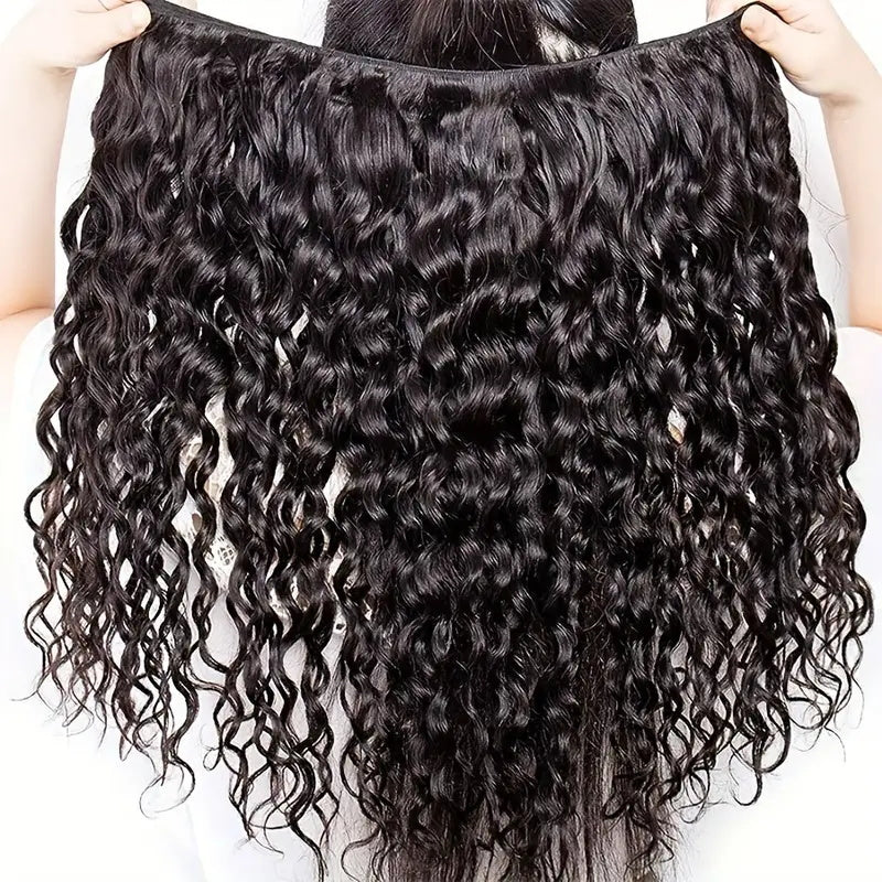 Allove Brazilian Water Wave Human Hair 4 Bundles with 4x4 Lace Closure