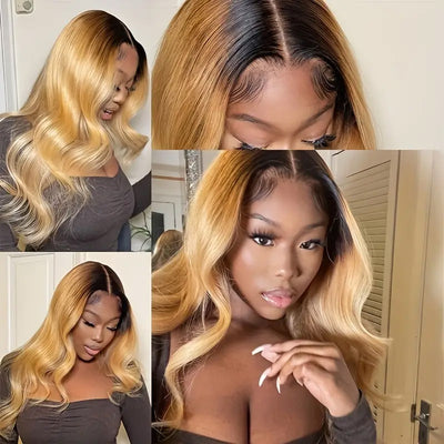 1B/27 Ombre Body Wave 13x4 HD Lace Front Wigs Honey Blonde Color With Dark Roots