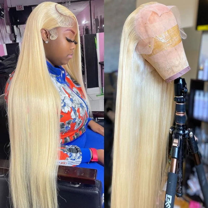 Pre Plucked | Bone Straight HD 13x4 Lace Front 613 Blonde Human Hair Wig Easy To Dye