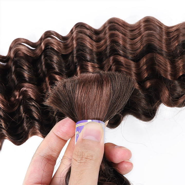 Allove #4 30 Ombre Brown Bulk Human Hair For Boho Brading Deep Wave Human Hair Bundles No Weft Hair Extensions