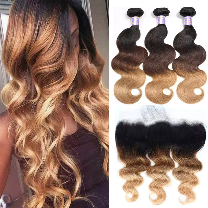 1B/4/27 Ombre Body Wave Virgin Human Hair 3 Bundles With 13x4 13x6 HD Lace Frontal Closure - AlloveHair