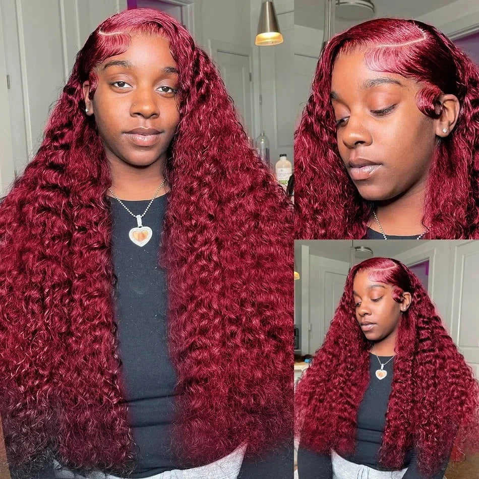 30 Inch #99J Deep Wave Burgundy Wig 13x4 HD Glueless Lace Front Wig with Pre Plucked