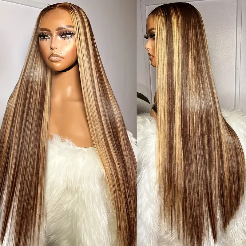 30Inch Honey Blonde Ombre Color Transparent Lace T Part Straight Human Hair Wigs