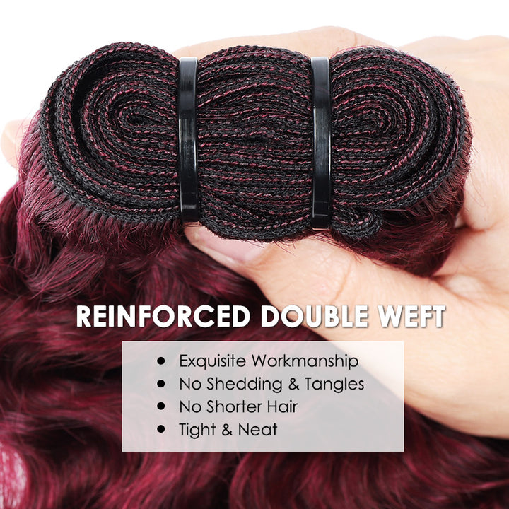 [Ship in 12Hours] Allove 99J Burgundy Color Burmese Curly Hair Bundles 12A Raw Virgin Human Hair Weave - AlloveHair