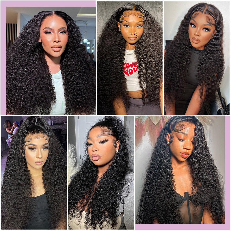 Allove Kinky Curly Human Hair 3 Bundles With 5*5 Transparent Lace Closure