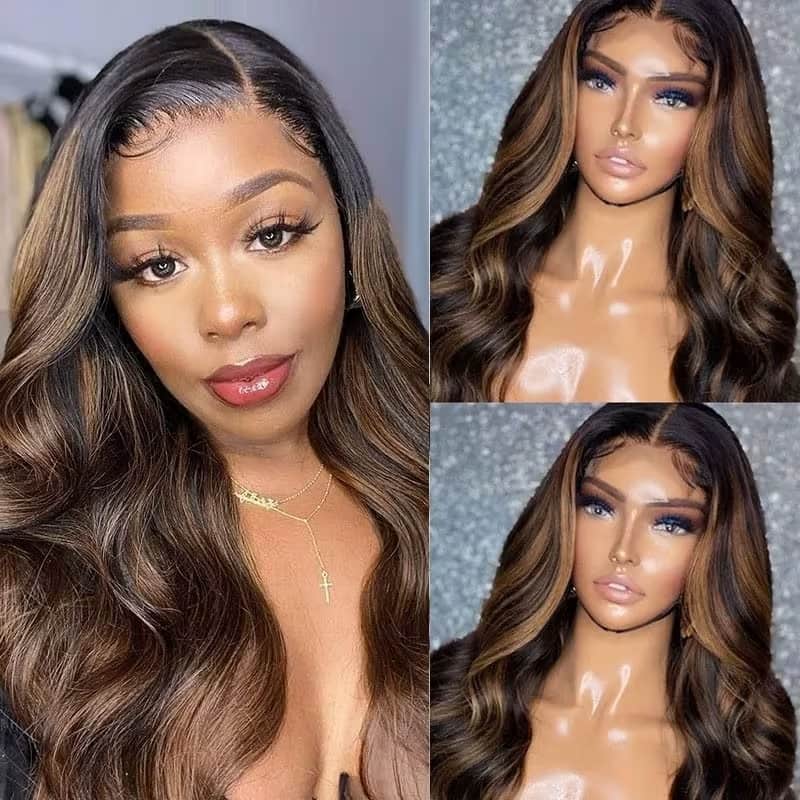 #FB30 Brown Balayage Highlight13x4/13x6/5x5 Body Wave/Straight HD Lace Frontal Bleach Knots Pre-Plucked Easy Wear And Go Wig