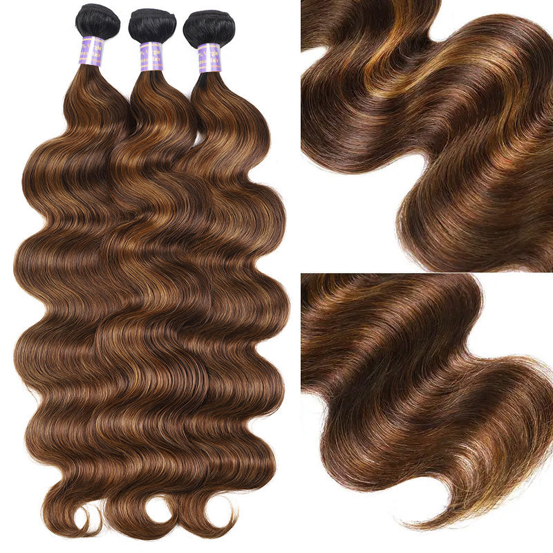 [Ship From US] Allove Hair #FB30 Brown Balayage Highlight Body Wave Human Raw Hair Bundles - AlloveHair