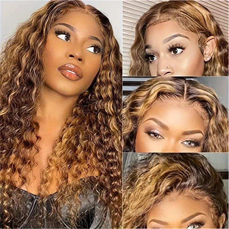 30Inch Honey Blonde Ombre Color Deep Wave Hair 13×4 HD Lace Front Human Hair Wig