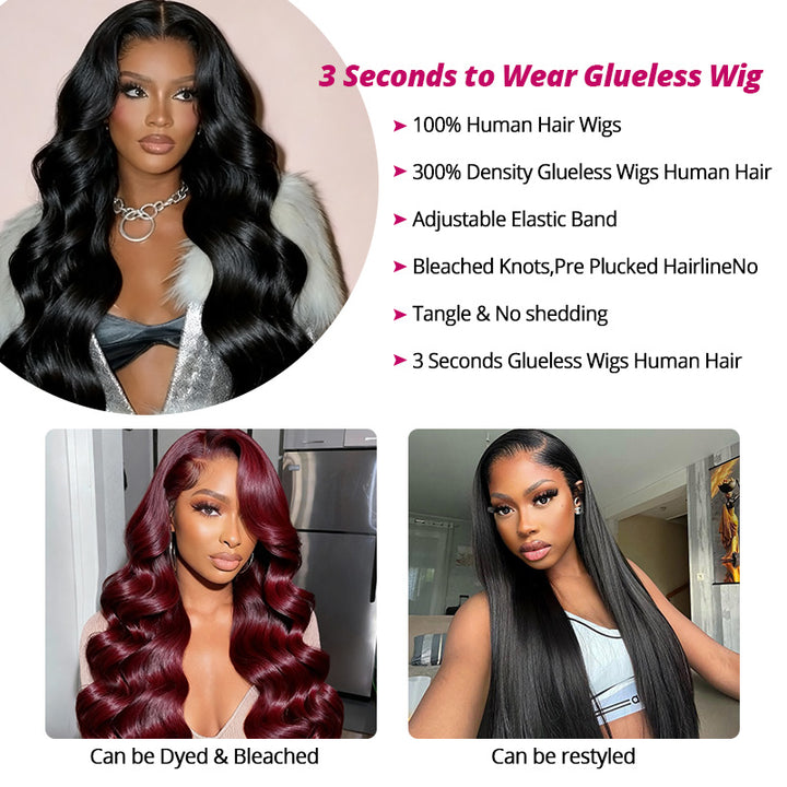 300% Density Body Wave Glueless 13x4 HD Lace Front Wig Human Hair Pre-Cut Lace Flexi-Fit Drawstring Cap