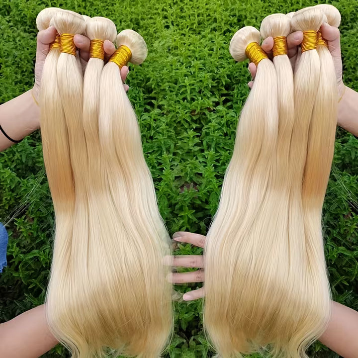 4 Bundles 613 Blonde Straight Human Remy Hair Weave