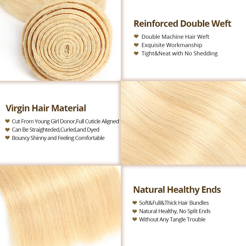1B/613 Blonde Bundles Peekaboo Highlight Straight Human Hair Weave 15A 100% Virgin Human Hair - AlloveHair