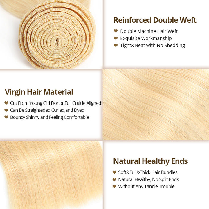 1B/613 Blonde Bundles Peekaboo Highlight Straight Human Hair Weave 15A 100% Virgin Human Hair - AlloveHair