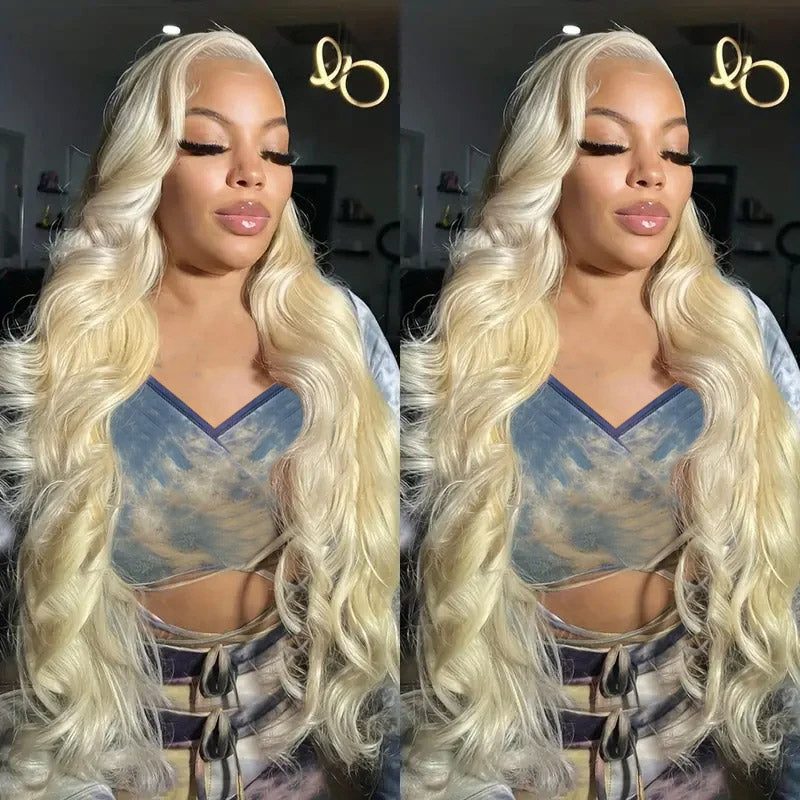 Overnight Shipping 13x4 Glueless HD Lace Front Human Hair Affordable Wig Hairstyles # 613 Blonde Body Wave Hair