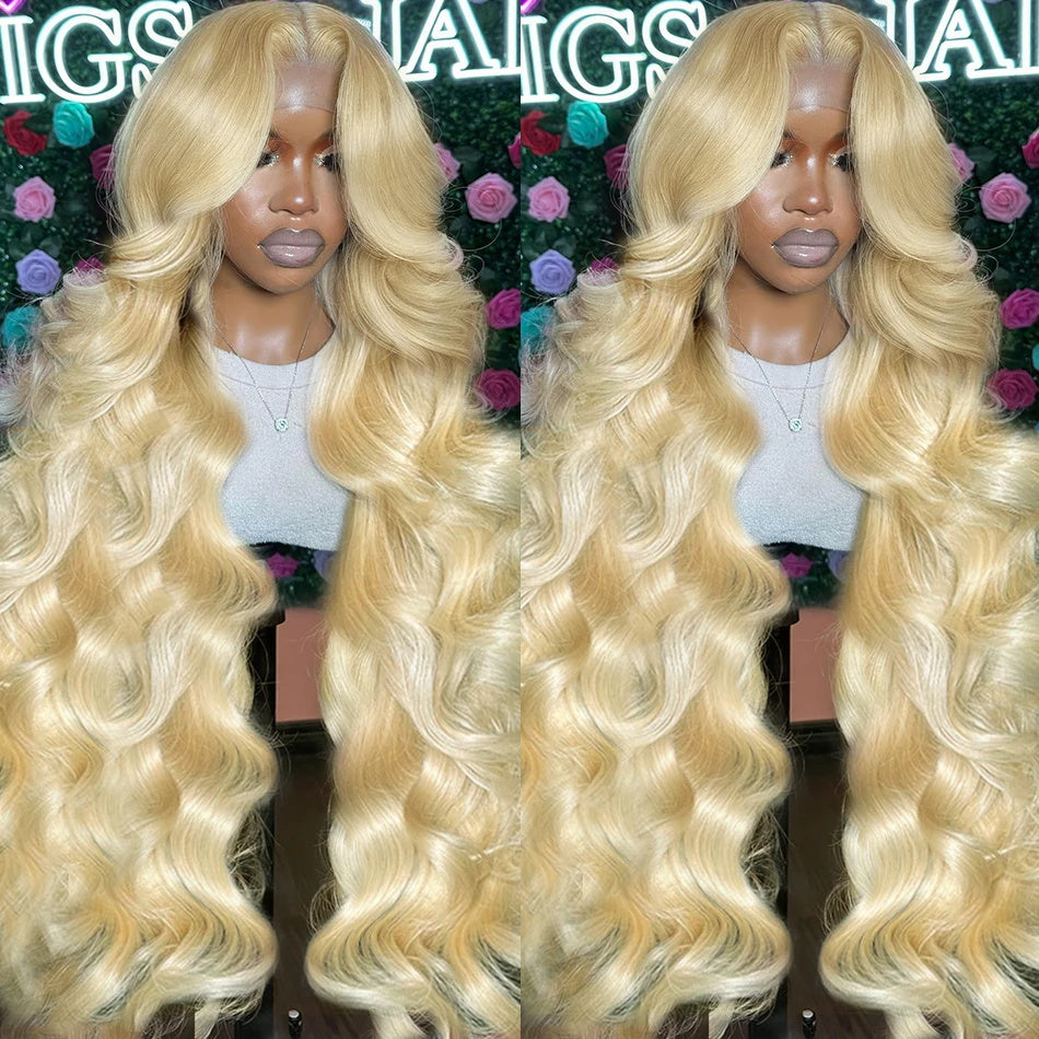 HD Lace 613 Blonde Glueless 13x4x1 Lace Front Wigs Pre Plucked Body Wave Human Hair
