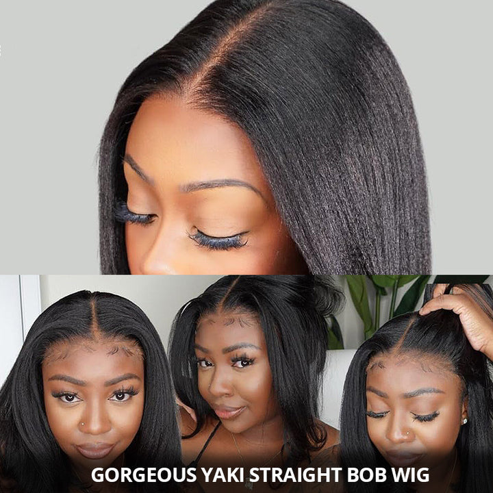 200% Density Yaki Straight Bob Wig 2x6/5x5 Pre-Bleached Natural Looking Glueless Wig Short Hairstyle