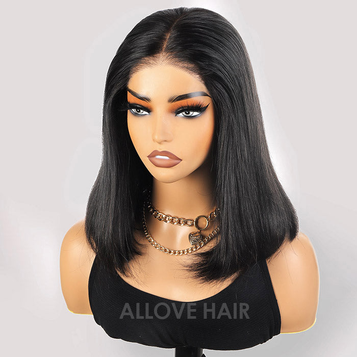 Allove Hair 5x5 Closure Straight Bob Human Hair Wig Glueless Pre Bleached PPB Lace Wigs