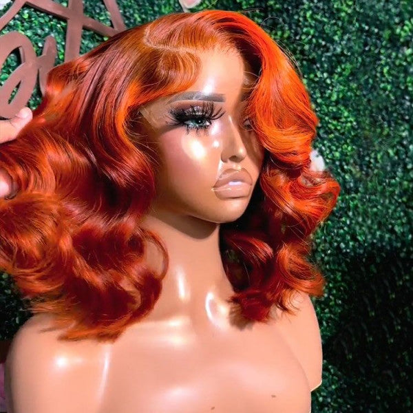 Allove Hair Copper Red Bob Wig Short Colored Hair 14 Inch Bob Lace Wigs