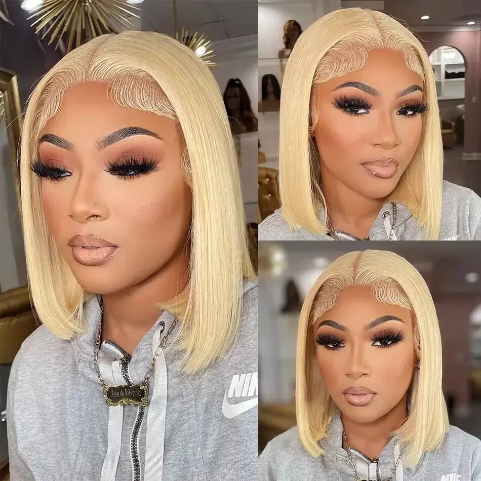 Allove Short 613 Blonde Bob Wig Human Hair 13*4*1 Transparent Lace Front Wig