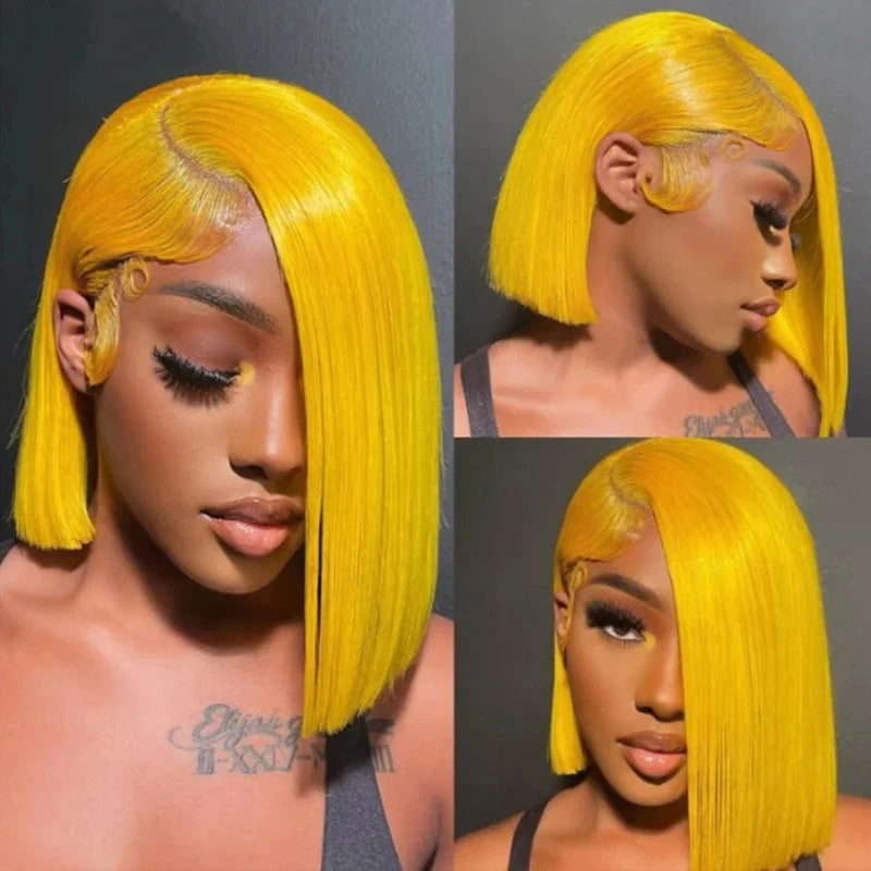 Premium Colored Short Bob Wig Pre Plucked 13x4 Lace Front Straight Hair Wig 200% Density - AlloveHair