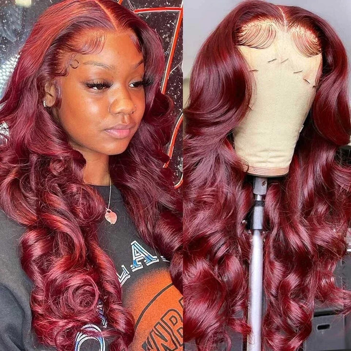 [Allove Bogo Free] 180 Density 99J Burgundy 13x4 HD Lace Front Glueless Wigs 30 Inch Red Colored Frontal Wig