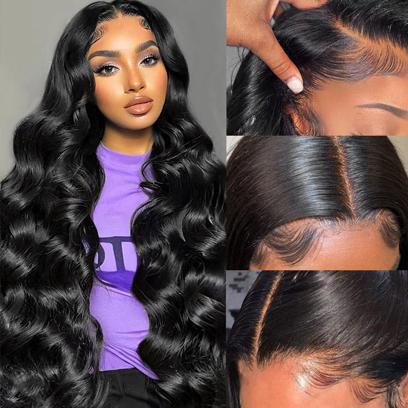 40 Inch 100% Glueless Wig Body Wave 13x4 13x6 HD Lace Wigs with Natural Hairline Bleached Knots Human Hair Wigs - AlloveHair