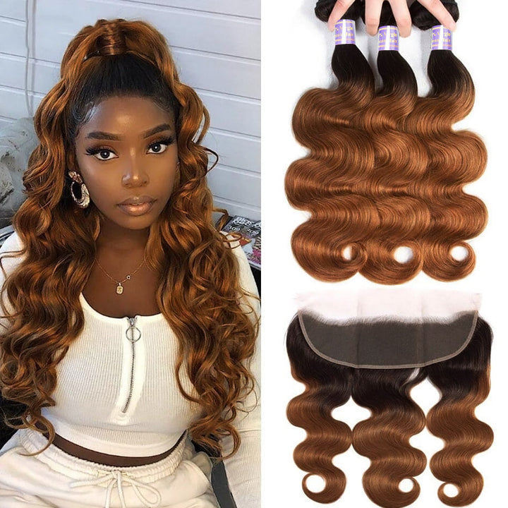 1B/30 Ombre Color Body Wave/Straight Human Hair Bundles With 13x4 13x6 Lace Frontal Closure Brazilian Hair - AlloveHair