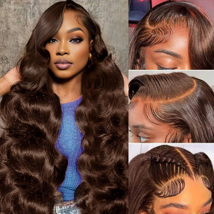 #4 Dark Brown Colored Human Hair Wigs 200% Density Straight And Body Wave Skin Melt 5x5 HD Lace Front Wigs - AlloveHair