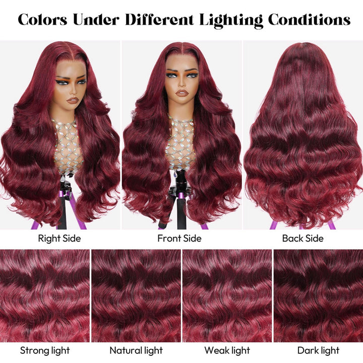 200% Density 99J Burgundy Color Straight And Body Wave 5*5 Glueless Wigs for Beginners Wine Red Wigs
