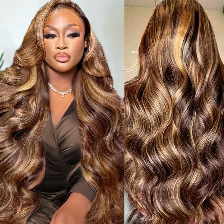 Highlights Piano Color #4/27 Straight And Body Wave 5*5 Glueless Ready To Go Wig 200% Density Thick Hair