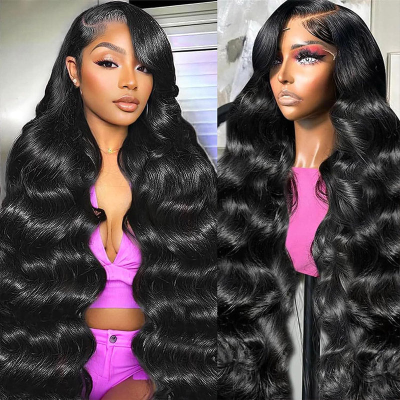 40 Inch 100% Glueless Wig Body Wave 13x4 13x6 HD Lace Wigs with Natural Hairline Bleached Knots Human Hair Wigs - AlloveHair