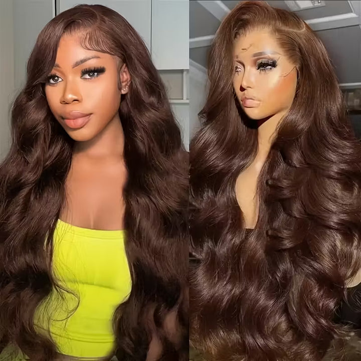 30 Inch Chocolate Brown Straight Hair 13x6 HD Lace Front Wigs 100% Glueless Human Hair Wig - AlloveHair