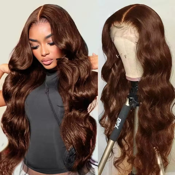 Brown Wig Body Wave 13x6 Full Lace Front Wigs 4# Chocolate Brown Colored Human Hair Wigs