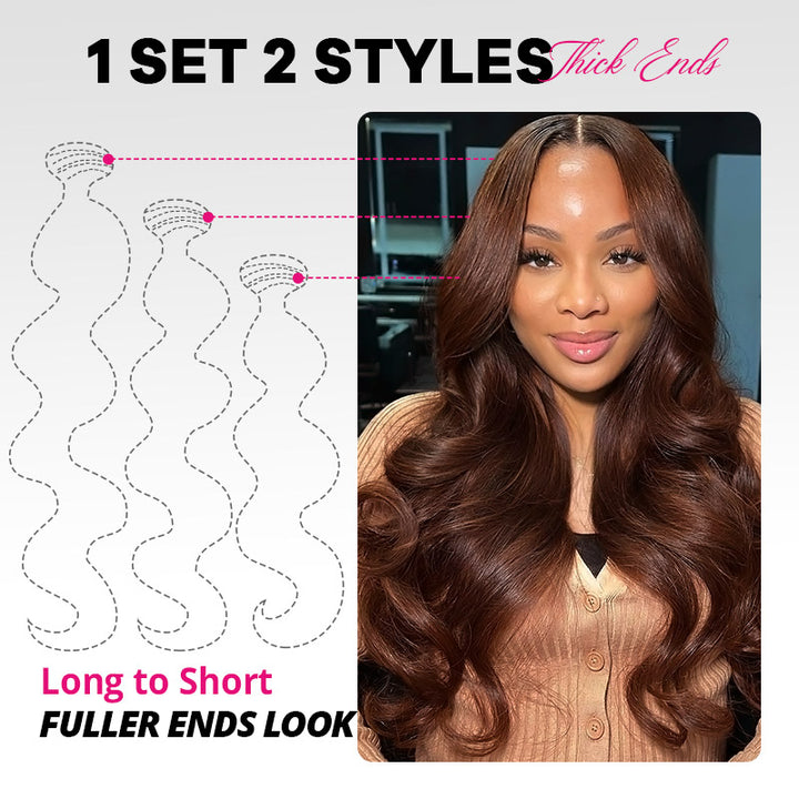 #4 Brown Bundles with Closure Body Wave Human Hair Bundles with 2x6 Lace Closure Sew In Weave Hair Extensions