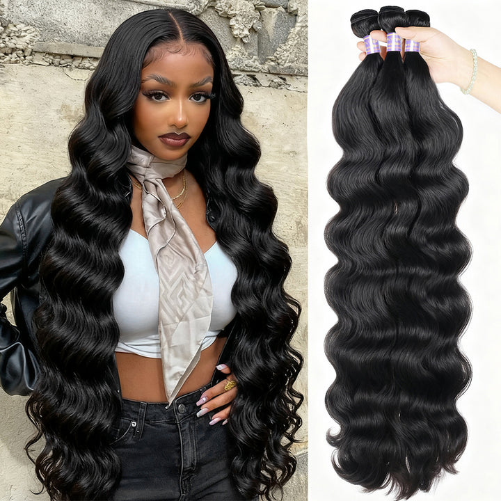 30-38 Inch Long Body Wave Hair Bundles for Sew In 100% Human Hair Weave for Black Women - AlloveHair