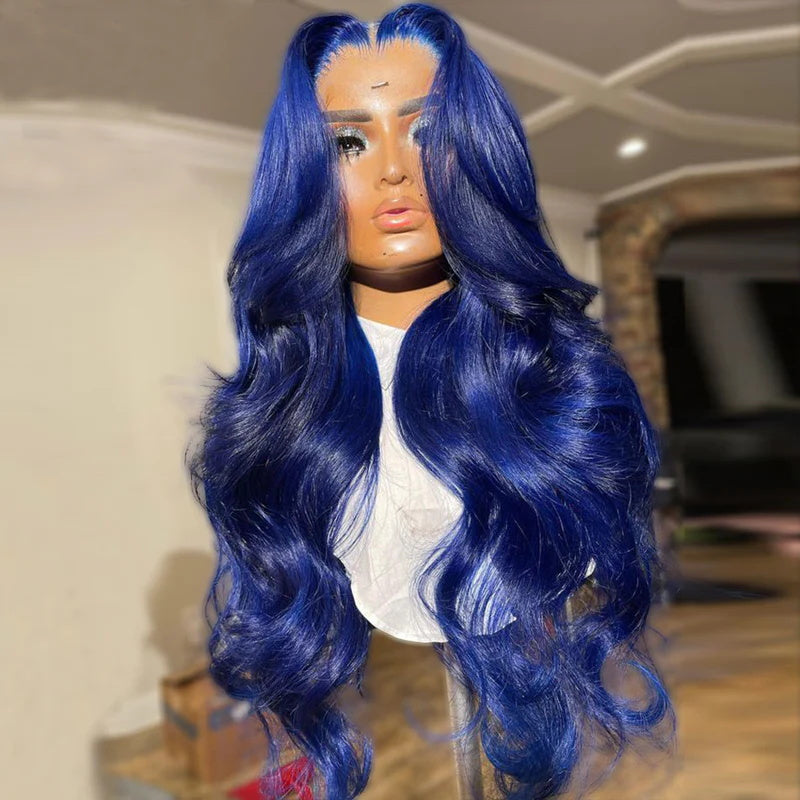 Flawless Blue - Allove Hair Navy Blue Human Hair 13x4 HD Glueless Lace Frontal Wig