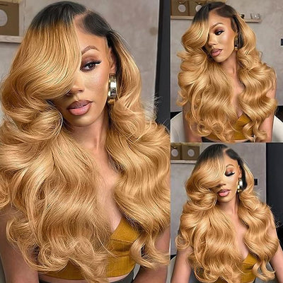 1B/27 Ombre Body Wave 13x4 HD Lace Front Wigs Honey Blonde Color With Dark Roots