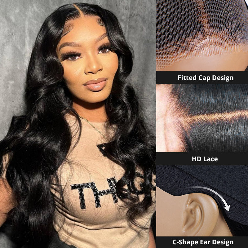 Allove Hair C-Shape 5x5 HD Lace Body Wave Wear Go Wig 180% Density