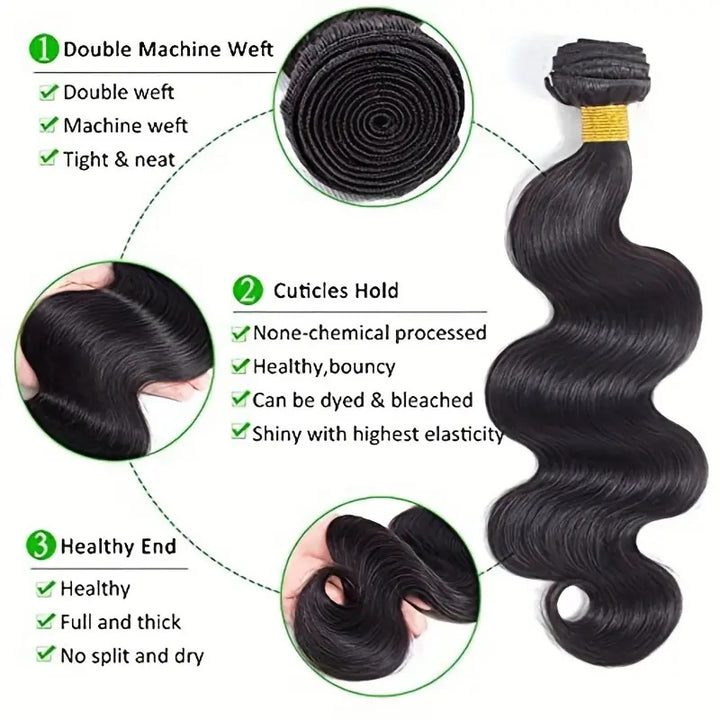 Allove Hair 38'' Long Body Wave Human Hair Weave Bundles Double Wefts